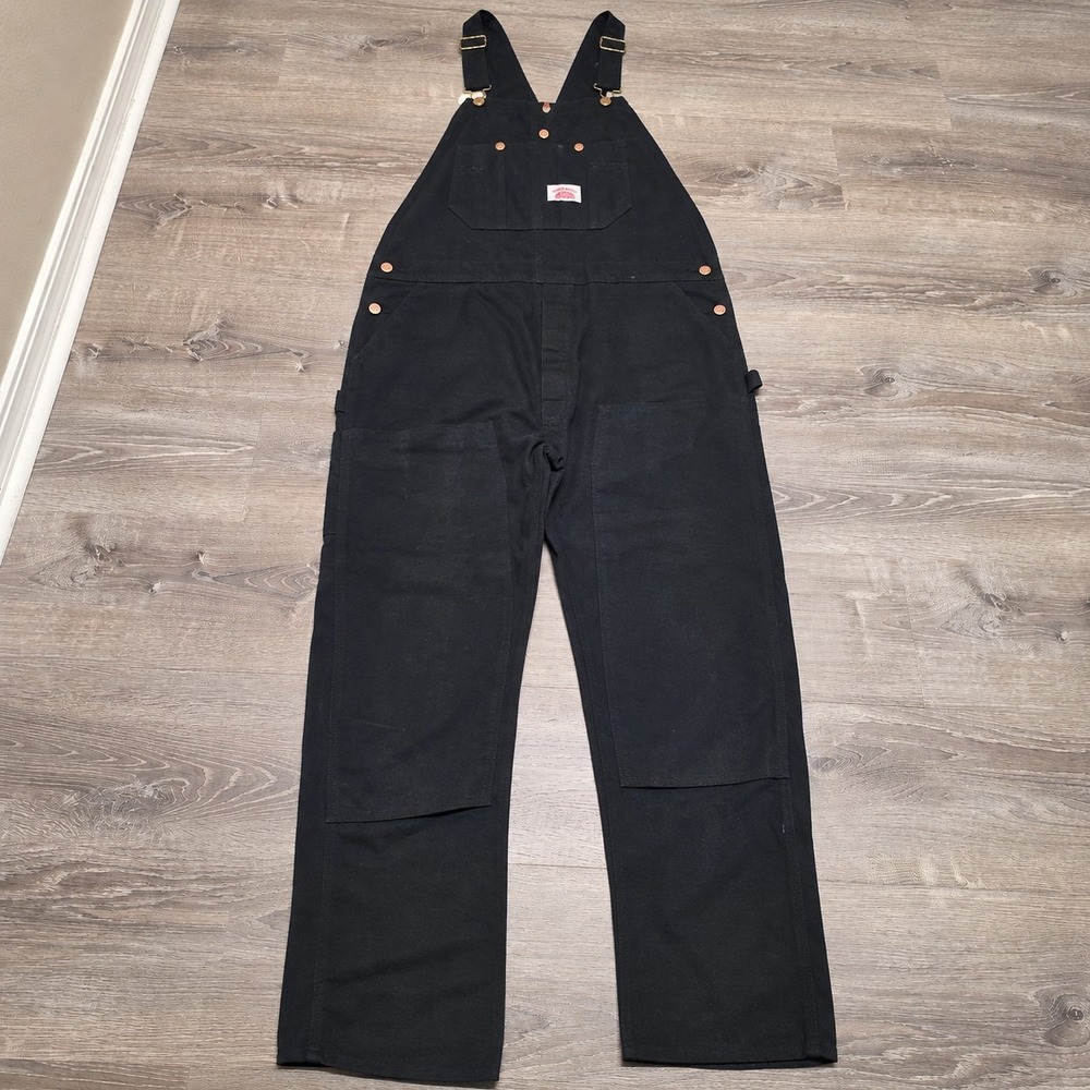 Round House Bib Overalls Men 40x32 Black Made USA 100% Cotton Carpenter Work EUC